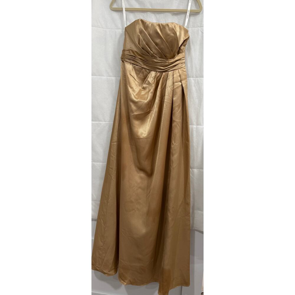 David’s Bridal Strapless Gold Satin Gown Formal Bridesmaid Dress Sz 4 Prom Retro